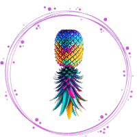 Upside Down Pineapple Logo with purple circle outline. Multicolored pineapple logo. Multicolored pineapple logo for Pineapplexxclusive. Swingers.